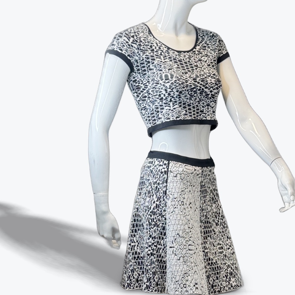 Nina Crop Top & Skirt Set in Jacquard Knit by Designer Parker Skater Mod Small - Picture 1 of 12